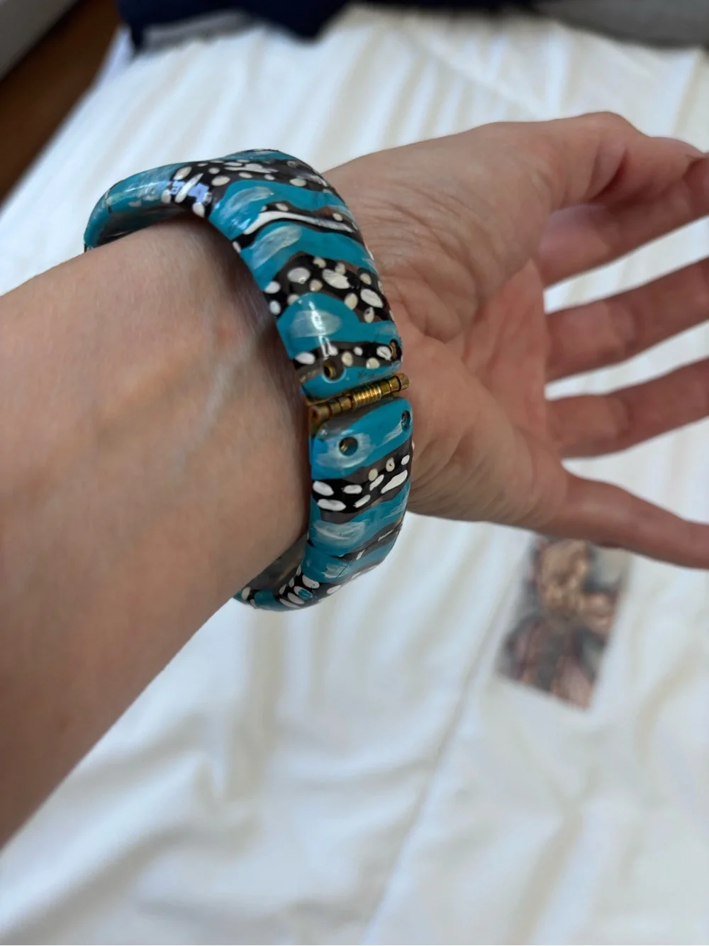 Hand-Painted Turquoise Resin Bangle Bracelet - Women Jewelry